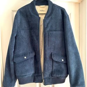 UpWest Corduroy Blue Suede Bomber Jacket Sherpa Lined LIKE NEW PREMIUM FEEL